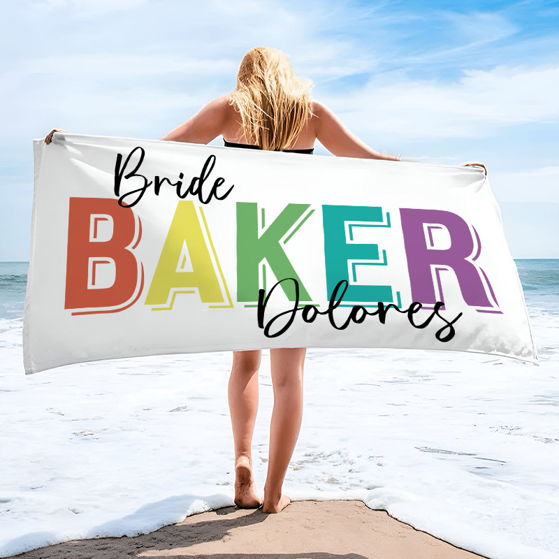 Personalized Bridesmaid Colorful Beach Towel Bride Name Beach Towel Bachelorette Party Gift