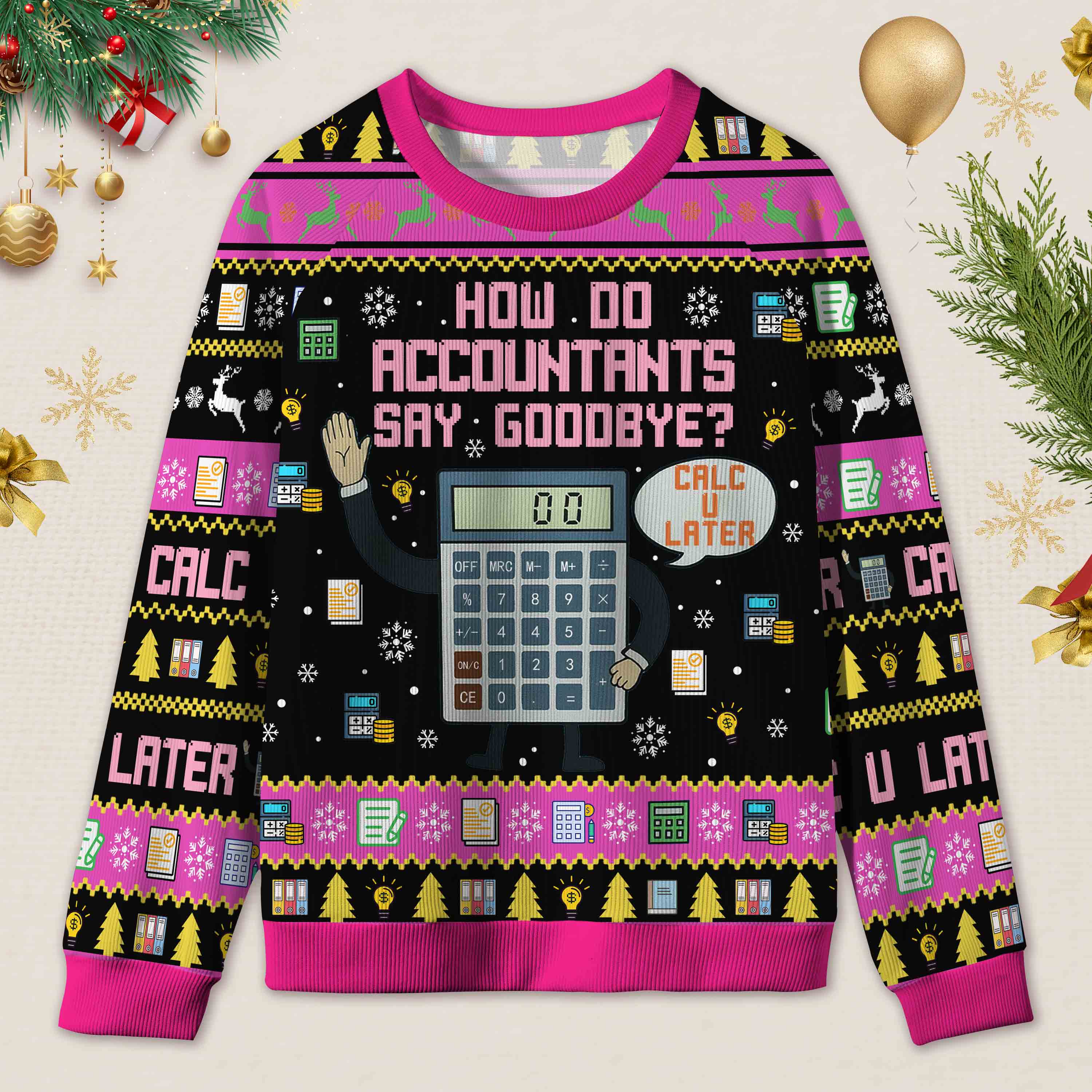 Personalized Accounting Hilarious Greeting Ugly Christmas Sweater Funny Financial Gift for Accountants