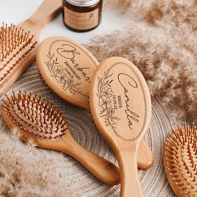 Personalized Bridesmaid Floral Wreath Hair Brushes Wedding Party Gift Hair Comb Bride Bachelorette Party Gift