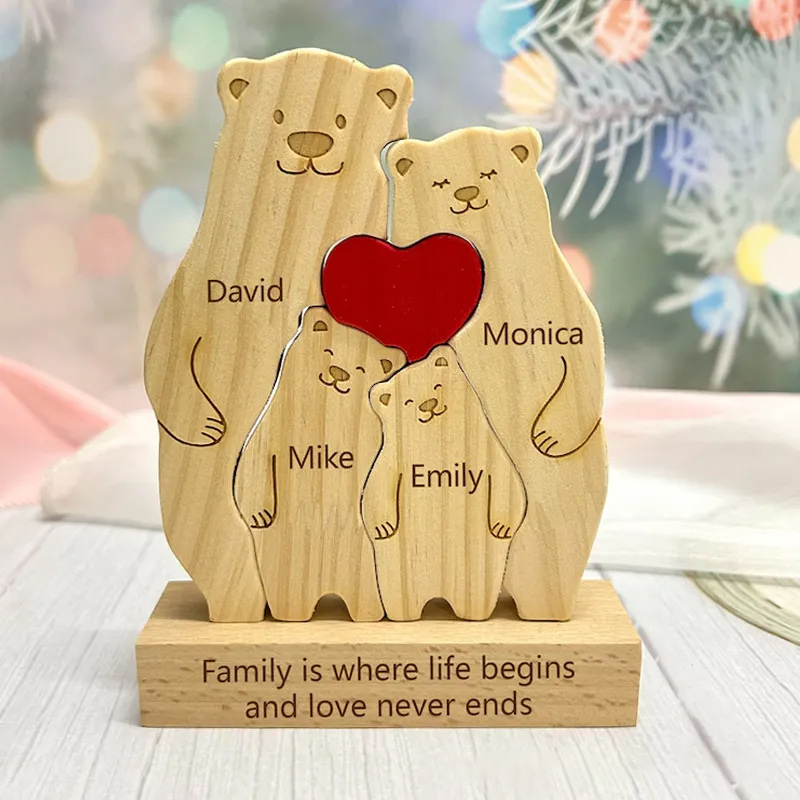 Personalized Wooden Bear Family Puzzle Wooden Hugging Bears With Heart Engraved Custom Name Family Puzzle Family Anniversary Gifts Housewarming Gift