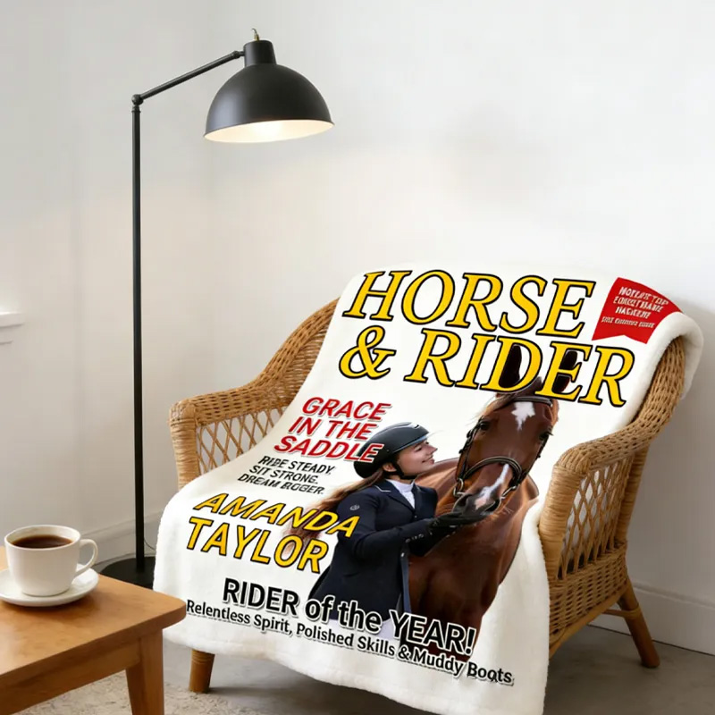 Personalized Custom Photo Magazine Cover Blanket Equestrian Gifts for Riding Lovers Equestrian Lovers