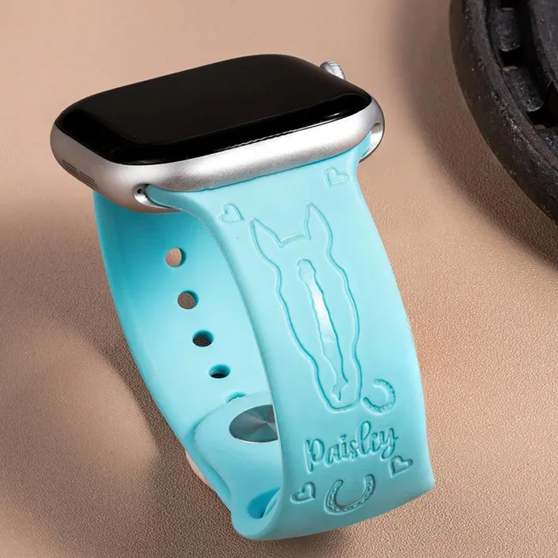 Personalized Engraved  Horse Face Silhouette Avatar Silicone Multicolor Watch Band for Equestrian Riding Lovers