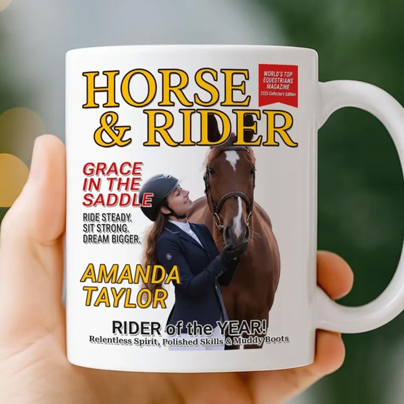 Personalized Custom Photo Magazine Mug Equestrian Mug Gifts Coffee Cup Bicycle Tea Cup Riding Ceramic Mug Gift for Riding Lovers Equestrian Lovers