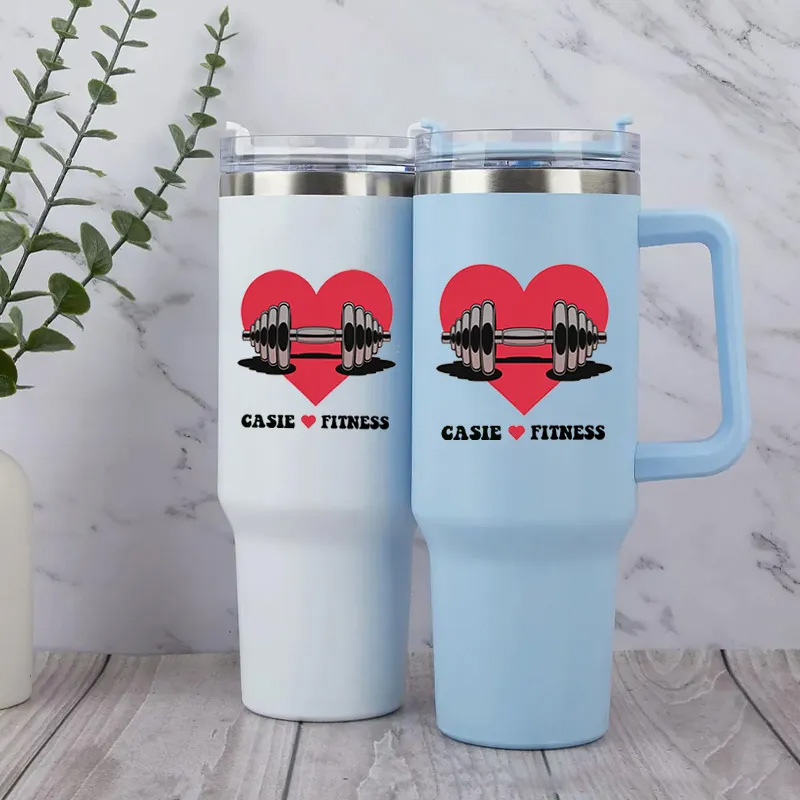 Personalized Handle Tumbler with Heart and Barbell Love Fitness Design for Gym Lover Fitness Durable Hot or Cold Drinks