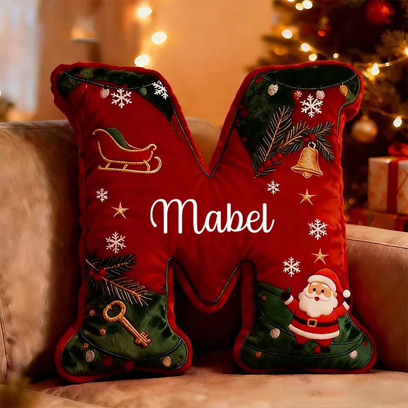 Personalized Christmas Letter Pillow Graphic 3D Print Custom Name Festive Holiday Decor Cushion with Seasonal Designs Perfect Gift for Family