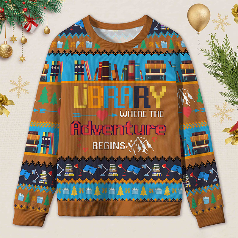 Personalized Library Adventure Ugly Sweater Holiday Gift for Librarians