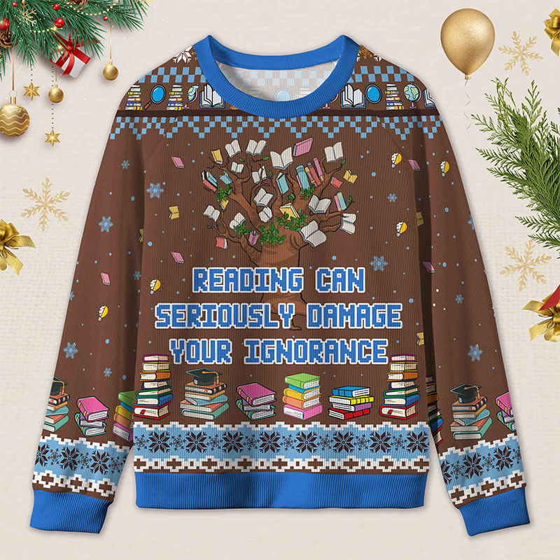 Personalized Funny Library Ugly Sweater Holiday Gift for Book Lovers