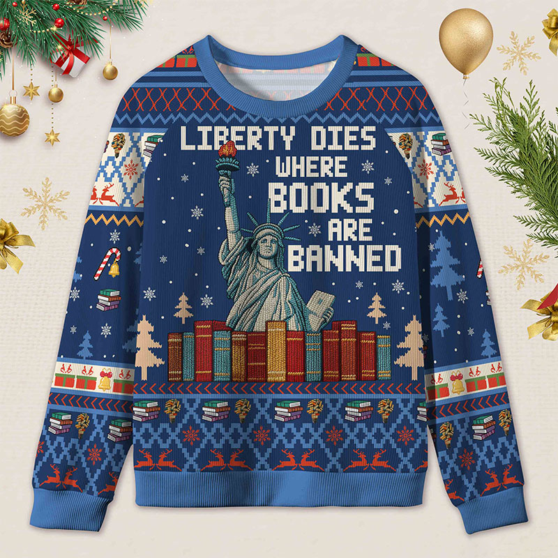 Personalized Freedom to Read Defiant Ugly Sweater Holiday Gift for Book Lovers