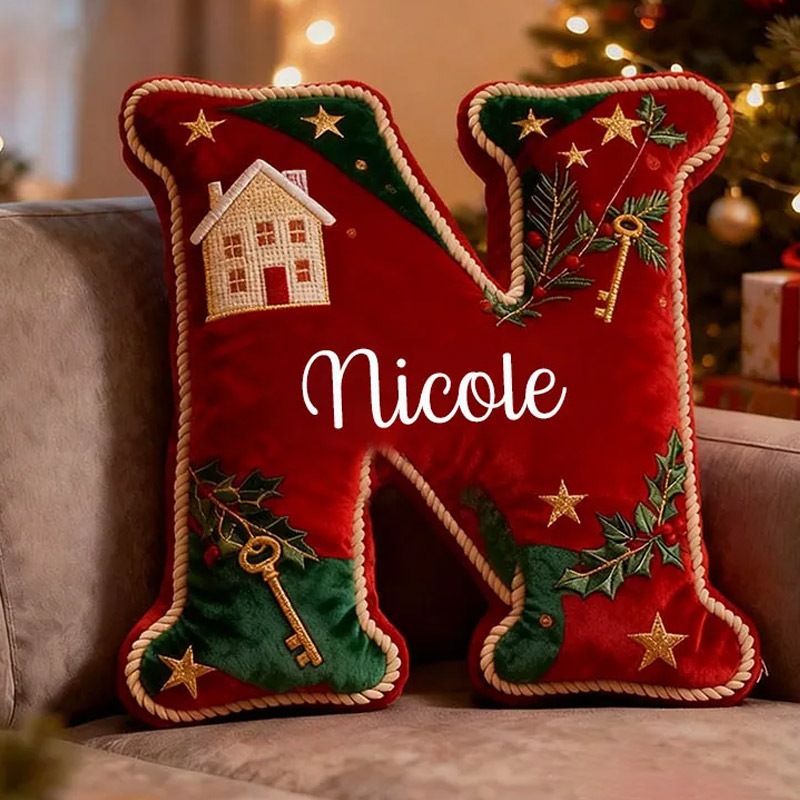 Personalized Christmas Letter Pillow Custom Name Festive Holiday Decor Cozy Home Accent Soft Cushion with Seasonal Graphic 3D Print Christmas Gift
