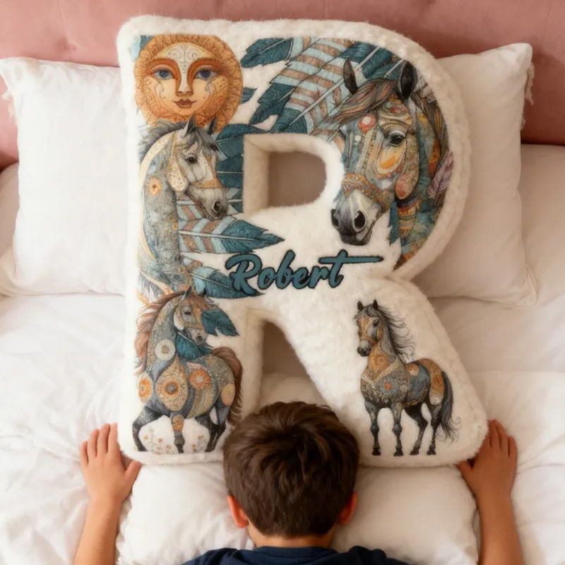 Personalized Riding Feather Letter Pillow Horse Custom Name Festive Decor with French Countryside Gifts for Family Graphic 3D Print for Riding Lovers Equestrian Lovers
