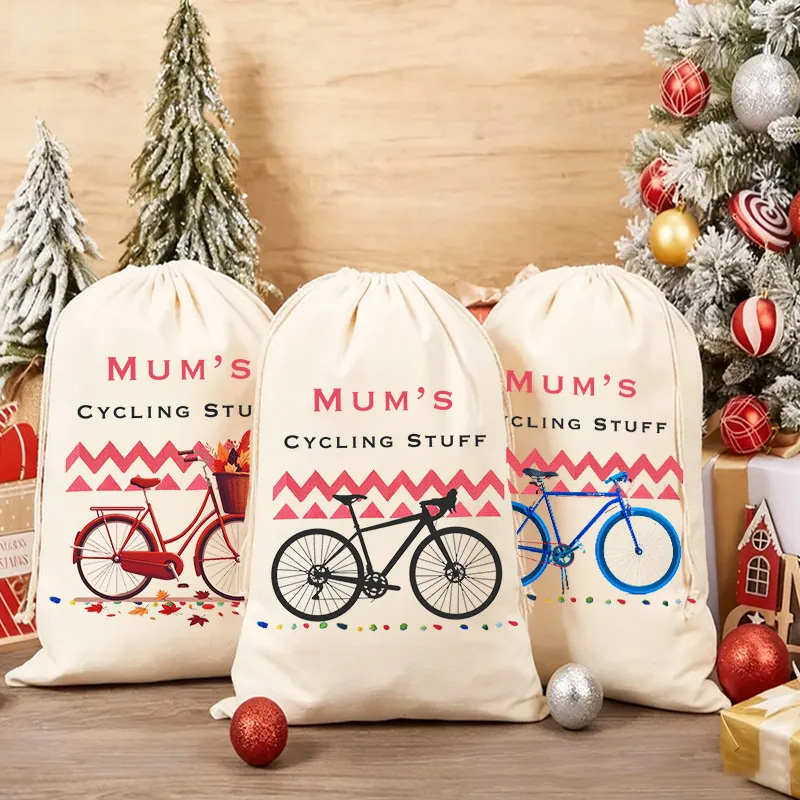 Personalized Merry Christmas Sack Family Christmas Gift Wrap Bag Personalized Cycling Kit Sack Cotton Sports Bag Gift for Cyclist Bicycle Biker Riding Lovers