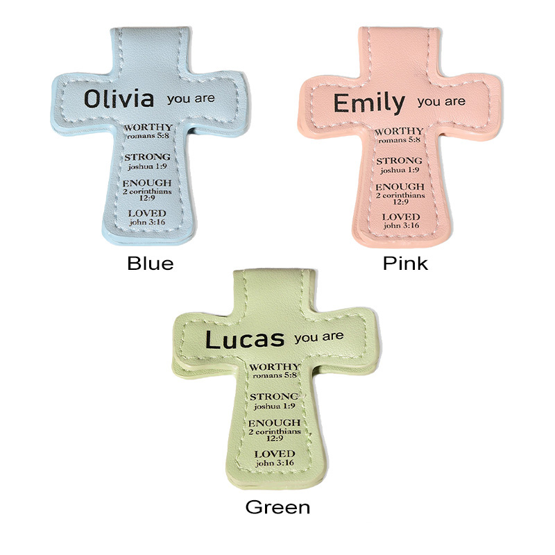 Personalized Inspirational Bible Verses Cross PU Leather Magnetic Bookmark Clip First Communion Baptism Back to School Gift for Christians Bookworms