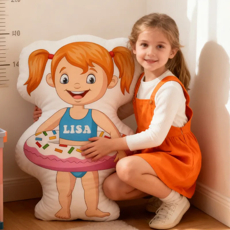 Personalized Swimming Ring Donut Pillow Throw Pillow Graphic 3D Print Swimming Fitness Decoration Pillow Exercise Sport Pillow Female Swimmer Holiday Gift Custom Swim Pool Keepsake for Kids or Teens Swimming Lovers