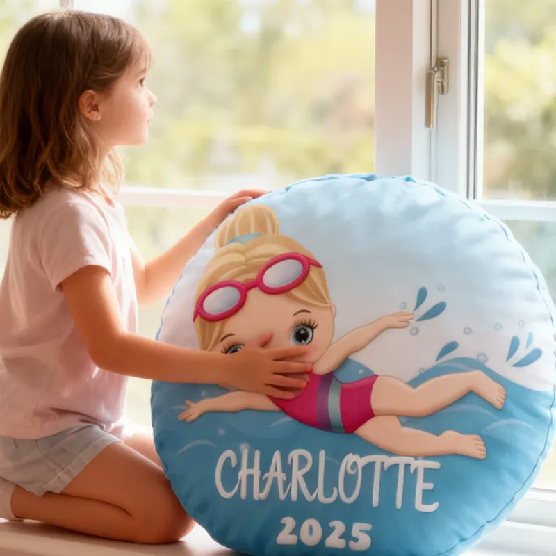 Personalized Girls Swimming Pillow Throw Pillow Graphic 3D Print Swimming Fitness Decoration Pillow Exercise Sport Pillow Female Swimmer Holiday Gift Custom Swim Pool Keepsake for Kids or Teens 