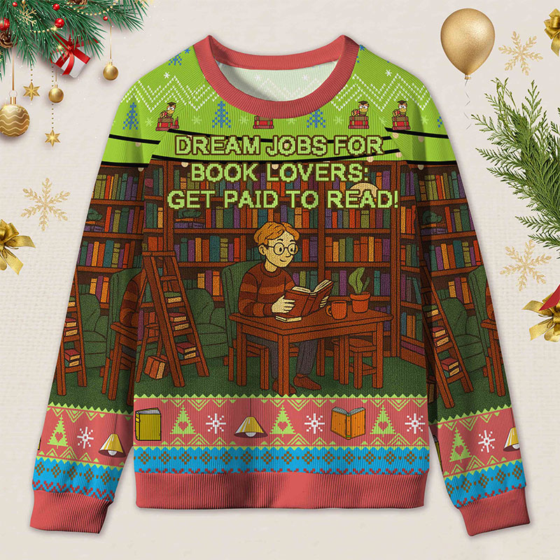 Personalized Library Interpretation Ugly Sweater Holiday Gift for Book Lovers