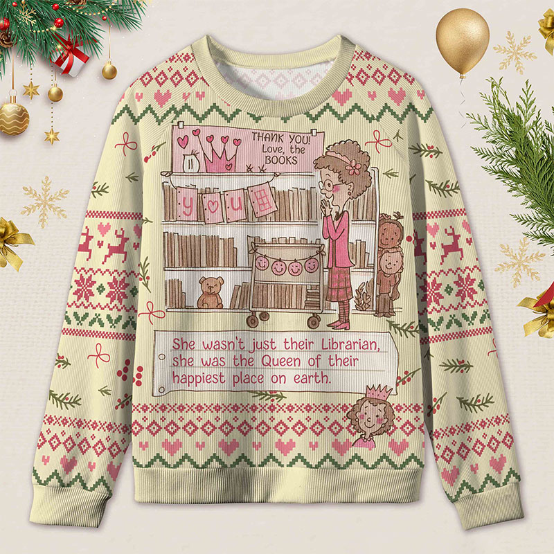 Personalized Heartwarming Librarian Compliments Ugly Sweater Holiday Gift for Book Lovers