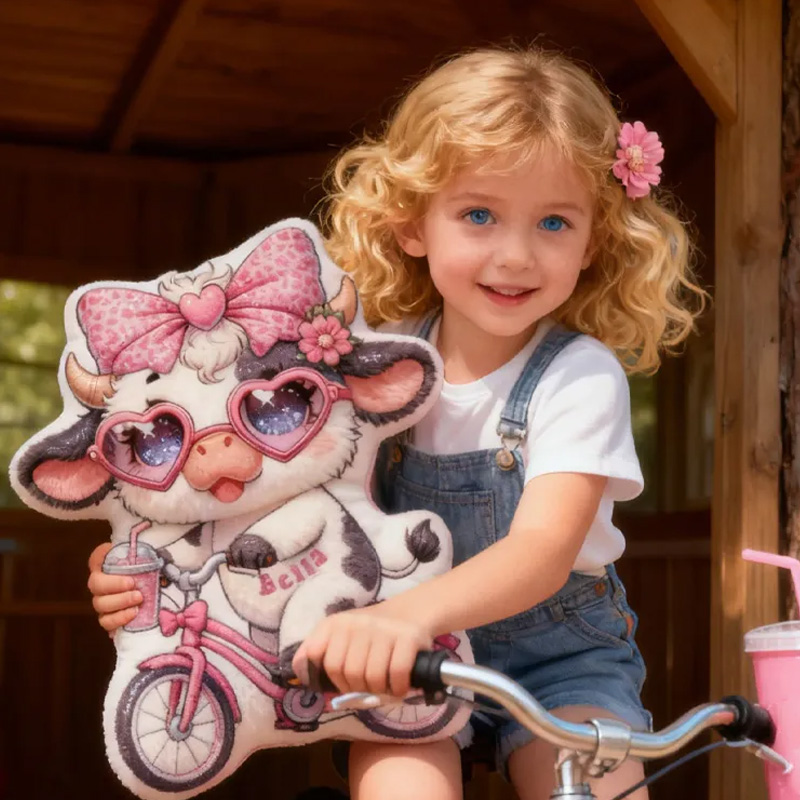 Personalized Pink Dairy Cow Pillow Cozy Lovely Graphic 3D Print Throw Pillow Name Pillow Comfortable Travel Cushion for Kids Girls Riding Lovers