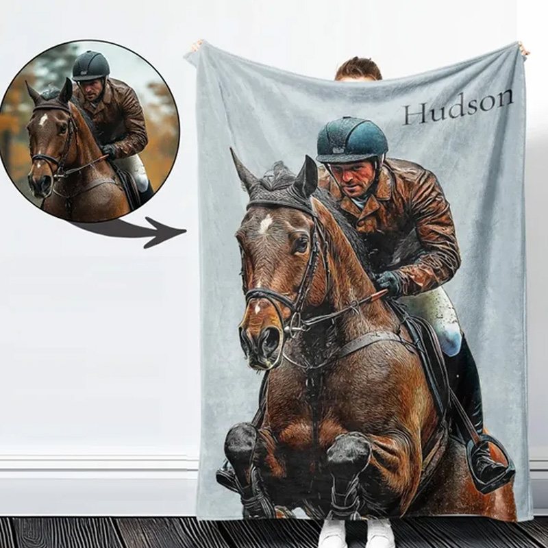 Personalized Riding Blanket Equestrian Horse Photo Custom Keepsake Blanket for Horse Enthusiast Family Blanket for Riding Lovers Equestrian Lovers