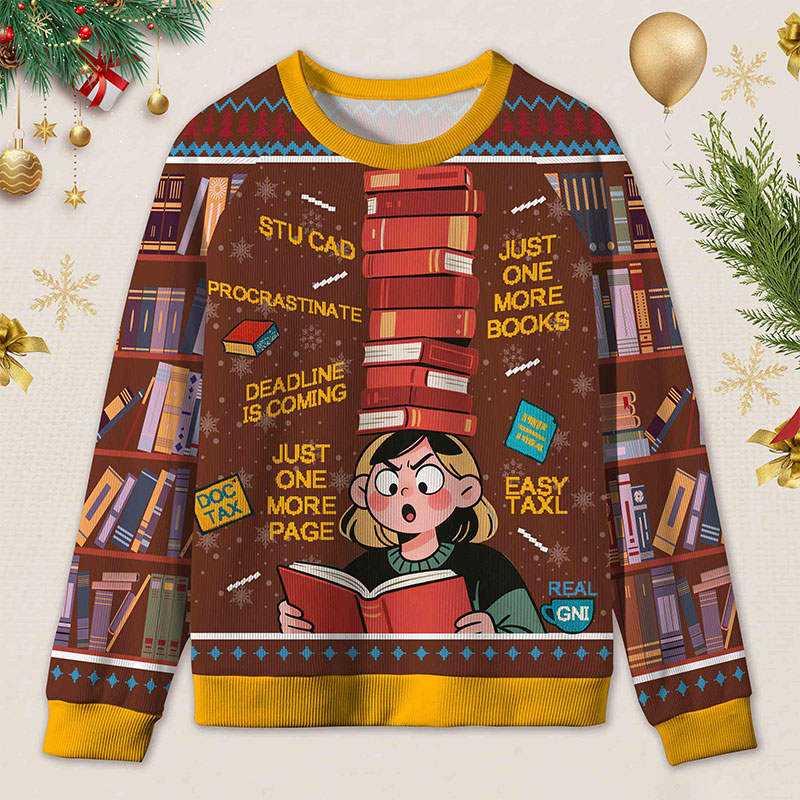 Personalized Reading Procrastination Humor Ugly Sweater Librarian Life Holiday Gift for Book Lovers