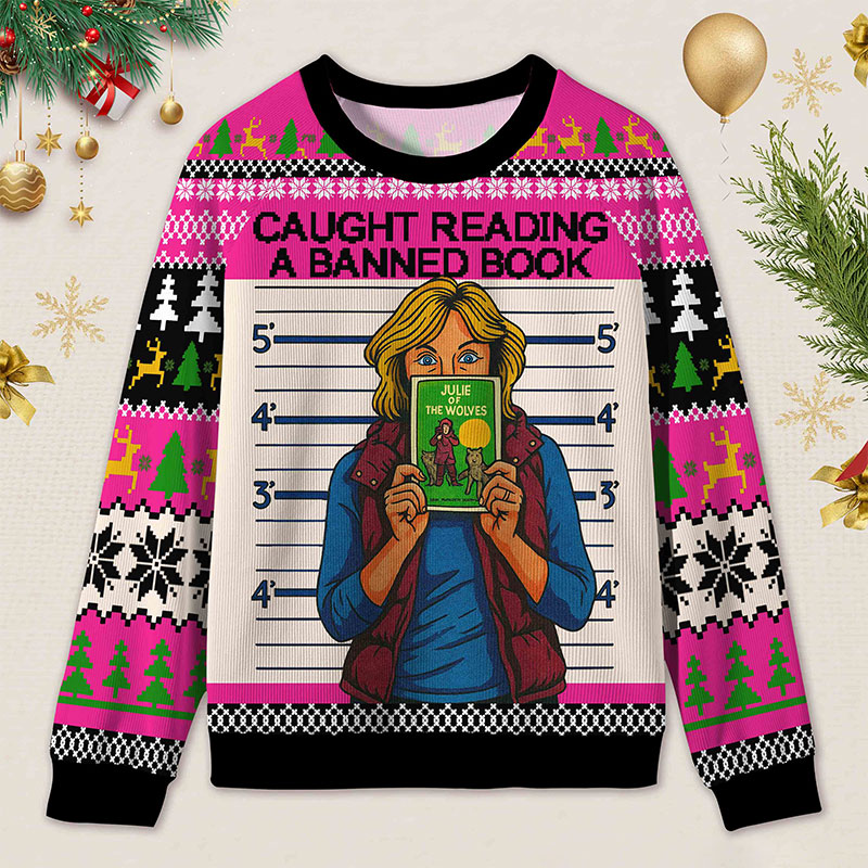 Personalized Banned Books Secret Reading Defiant Manifesto Ugly Sweater Holiday Gift for Book Lovers