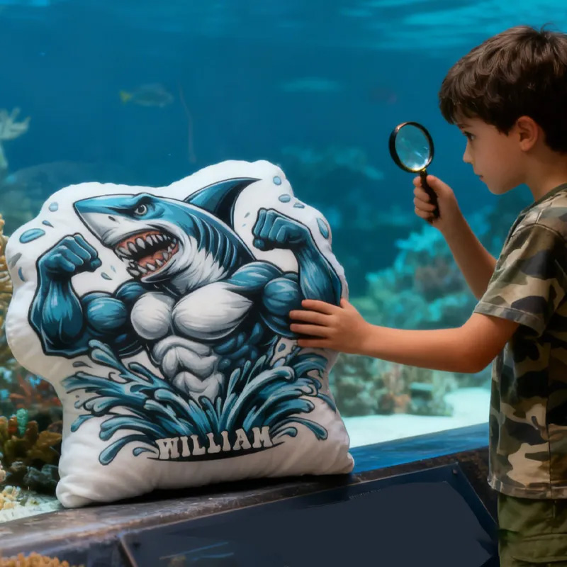 Personalized Muscle Shark Throw Pillow Graphic 3D Print Trainer Fitness Planner Decoration Letter Pillow Exercise Sport Gym Sublimation Design Lift Heavy Shit Gym Rat Weightlifting Pillow for Kids Gym Lovers