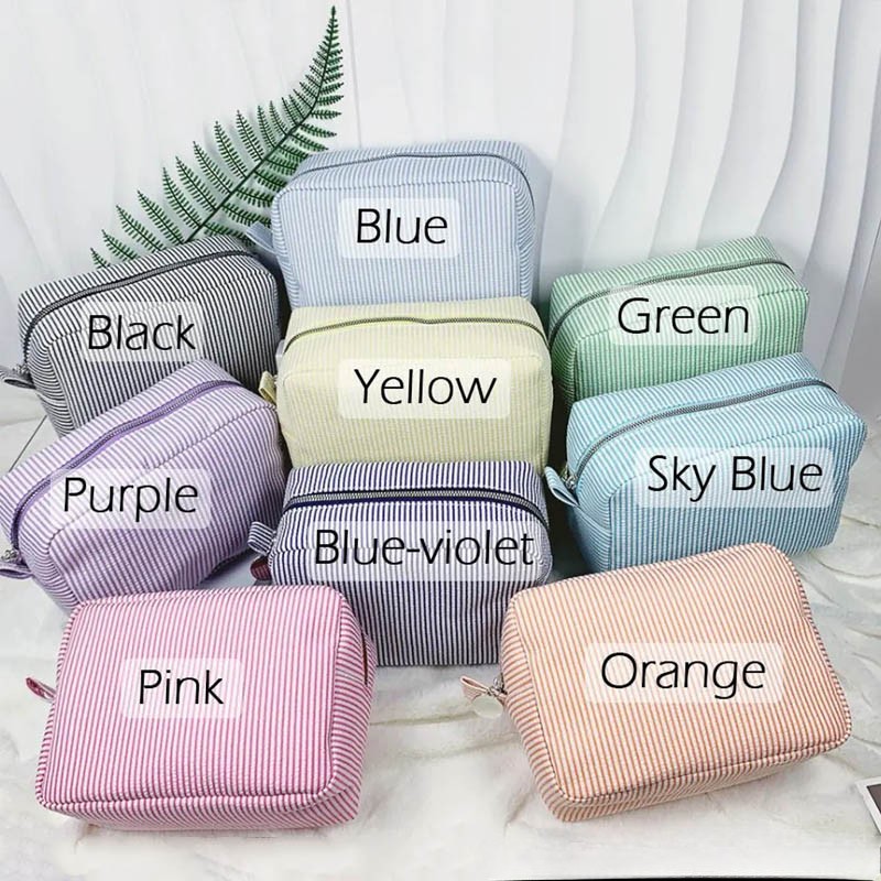 Personalized Name Rabbit Bunny Alphabet Striped Makeup Bag Travel Toiletry Pouch Birthday Easter Gift for Her Girls 