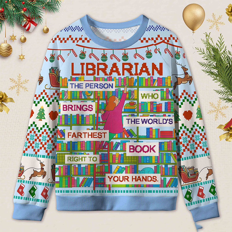 Personalized Librarian Tribute Ugly Sweater Office Holiday Party Gift for librarian