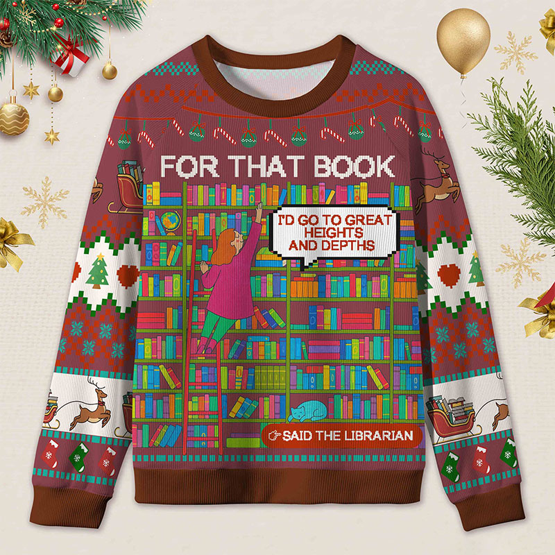 Personalized Library Slogan Witty Ugly Sweater Holiday Gift for Librarians