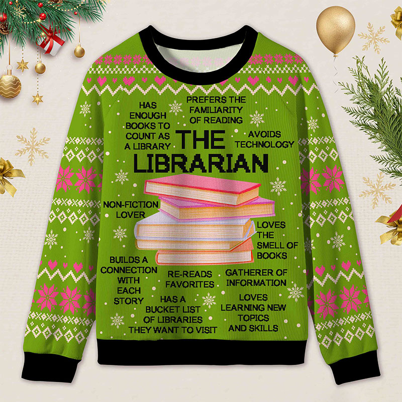 Personalized Librarian Book Spirit Ugly Sweater Holiday Gift for Librarians