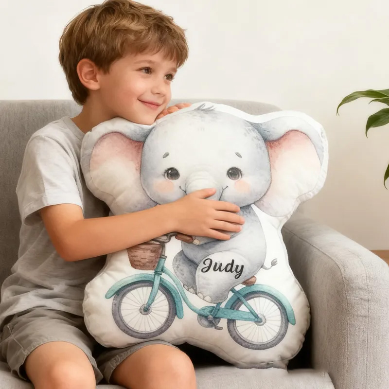 Personalized Elephant Bike Pillow Cozy Graphic 3D Print Bow Letter Pillow Name Pillow Comfortable Travel Cushion for Kids Riding Lovers