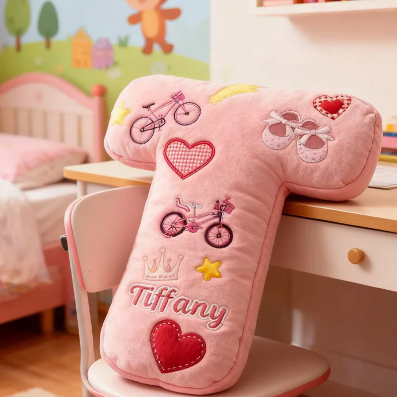 Personalized Cycling Pinky Heart Letter Pillow Graphic 3D Print Bow Letter Pillow Name Pillow Comfortable Travel Cushion for Riders Riding Lovers