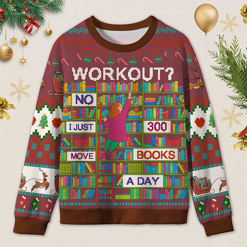 Personalized Book Lifting Workout Humor Ugly Sweater Office Holiday Party Gift for librarian