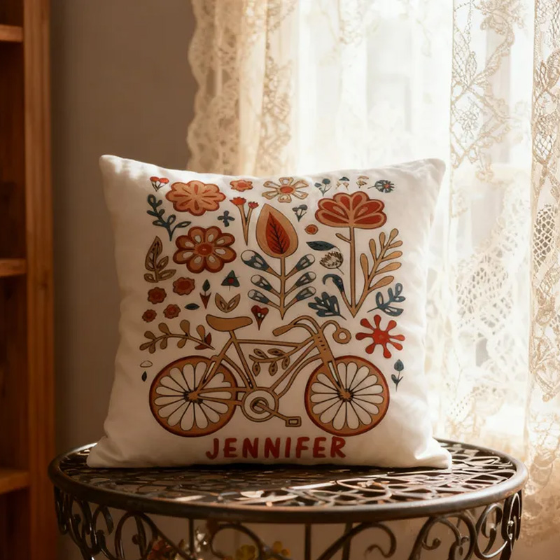 Personalised Flower Bycicle Lover Bike Cushion Pillow for Biker Cycling Riding Lovers