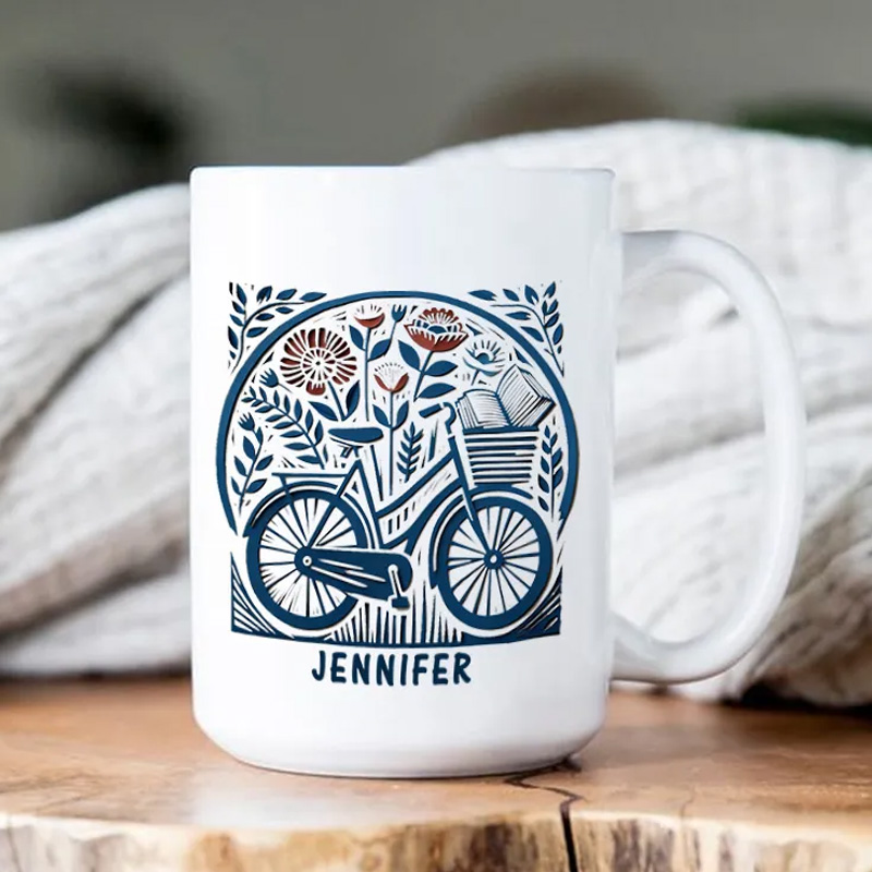 Personalized Floral Bkie Coffee Mug Gift for Cyclist for Biker Cycling Riding Lovers