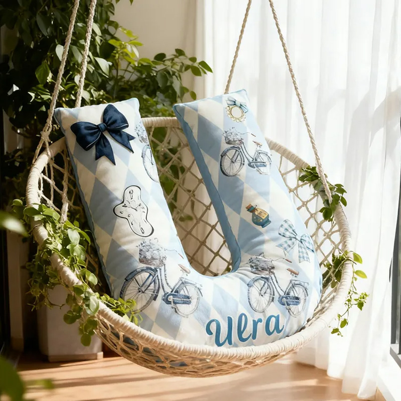 Personalized Cycling Dream Letter Pillow Graphic 3D Print Bow Letter Pillow Name Pillow Comfortable Travel Cushion for Riders Riding Lovers