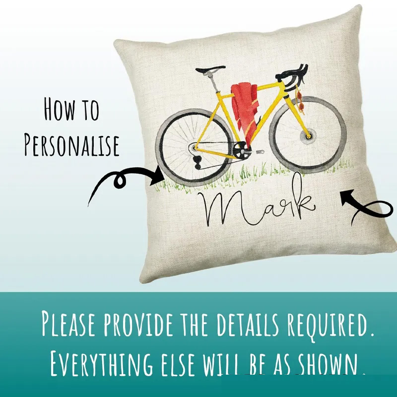 Personalized Cycling Cushion Gift Printed Name Design Throw Pillow Gift for Bike Riding Cyclist