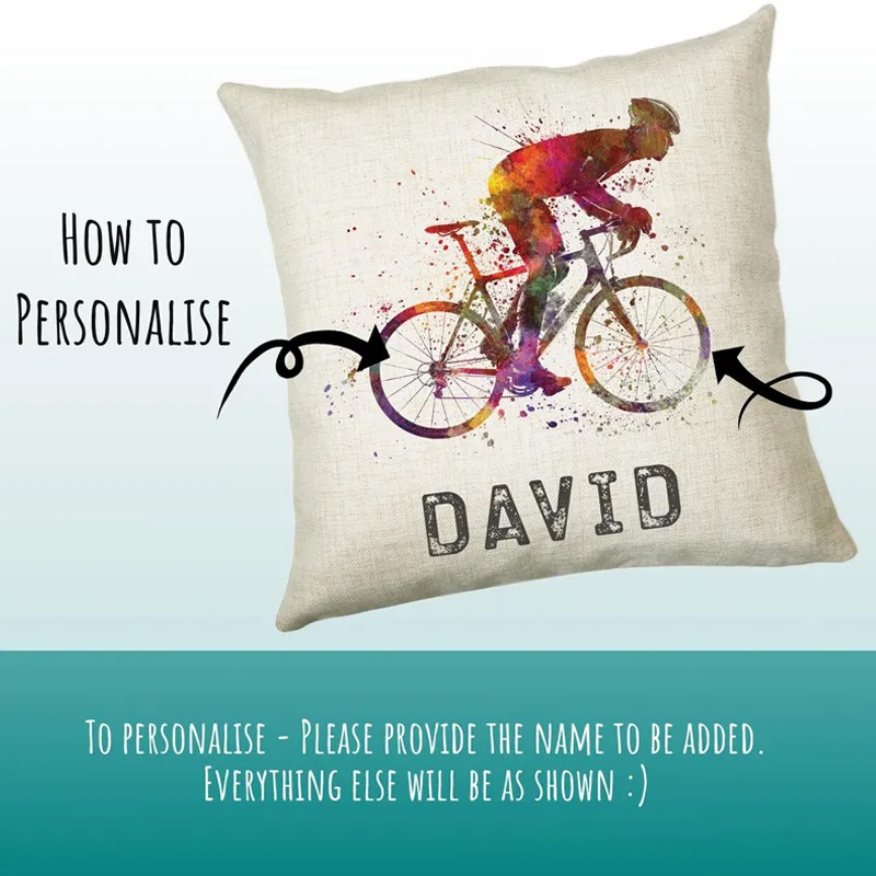Personalized Cycling Cushion Gift Boys Girls Bedroom Printed Name Design Birthday Pillow Gift Sport Competition Decor