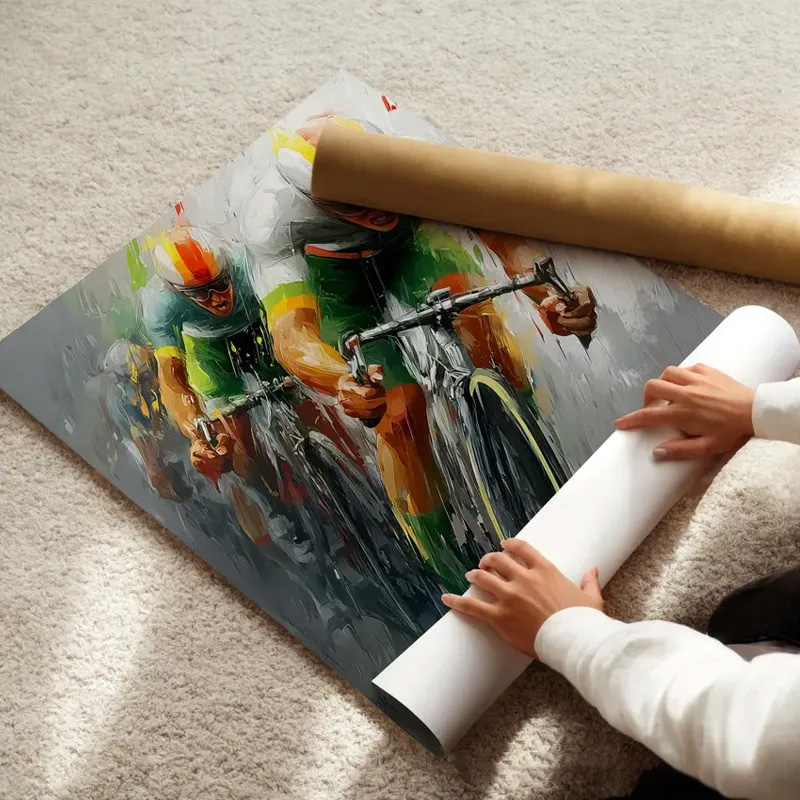 Personalized Photo Cycling Portrait Abstract Sport Wall Decor Painting Cyclist Gift Idea Cycling Present