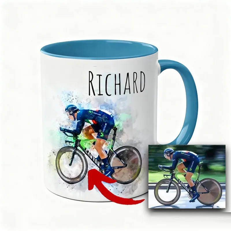 Personalized Custom Photo and Name Cycling Coffee Mug Bicycle Lover Mug Cyclist Gift Mountain Biker Gift Cycling Gift Bike Gift Bicyclist Mug