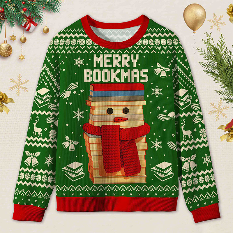 Personalized Bookish Christmas Cozy Ugly Sweater Festive Gift for Book Lovers