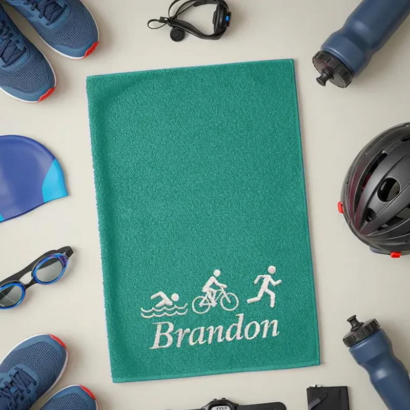 Personalized Cycling Towel Triathlon Towel Custom Embroidered Name with Swim Bike Run Icons Sports Towel Gift for Triathletes