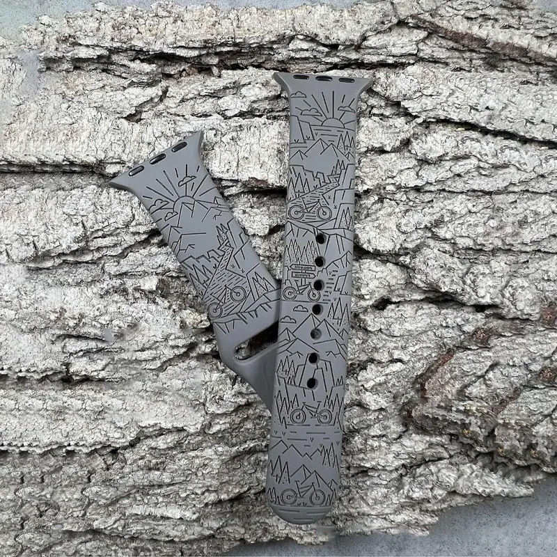 Personalized Mountain Bike Watch Band Silicone Laser Engraved Apple Watch Compatible Series for Cycling Lovers 