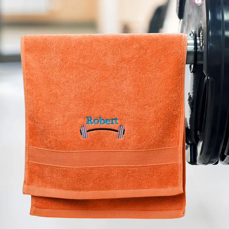 Personalized Weightlifting Barbell Towel with Embroidered Name Sporting Good Training Team Anniversary Gift for Weightlifter Fitness Enthusiast