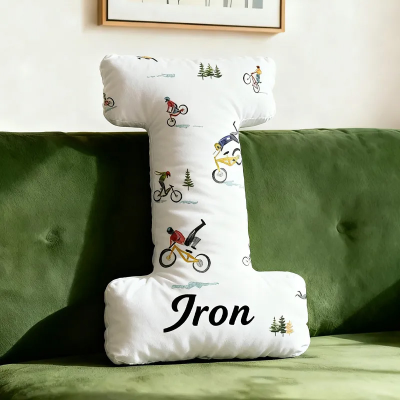 Personalized Racing Bicycle Pattern Letter Pillow Graphic 3D Print Funny Letter Pillow Name Pillow Comfortable Travel Cushion for Riders Riding Lovers