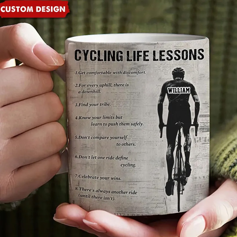 Personalized Cycling Life Lessons Mug Gift Cycling Lovers Coffee Cups Biker Inspired Mug Coffee Mugs for Riders