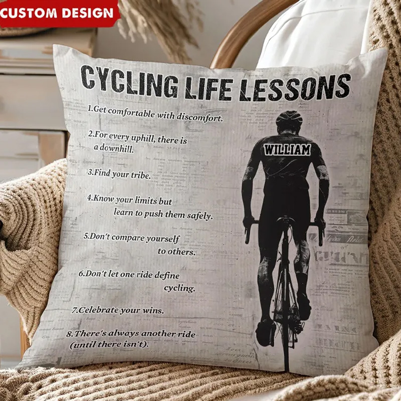 Personalized Cycling Life Lessons Pillow Gift for Cycling Lovers