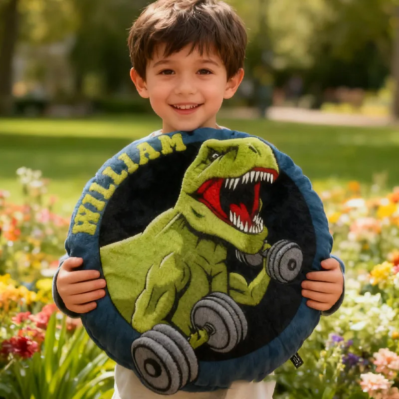 Personalized Dumbell Dino Lifting Throw Pillow Graphic 3D Print Trainer Fitness Planner Decoration Letter Pillow Exercise Sport Gym Sublimation Design Lift Heavy Shit Gym Rat Weightlifting Pillow for Kids Gym Lovers