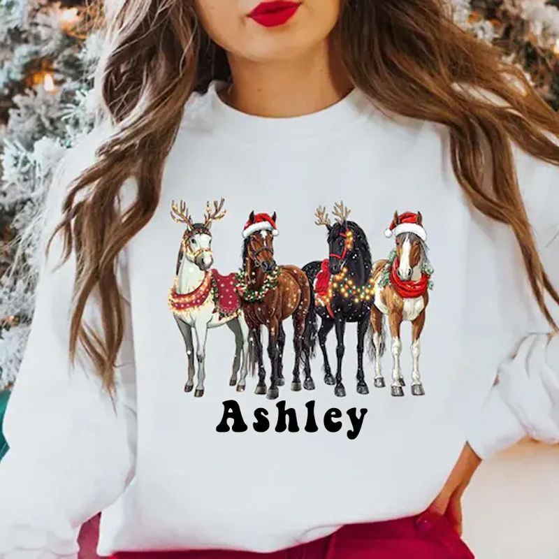 Personalized Horse Christmas Sweatshirt Funny Horse Shirt Gift For Horse Lover Equestrian Riding Lovers