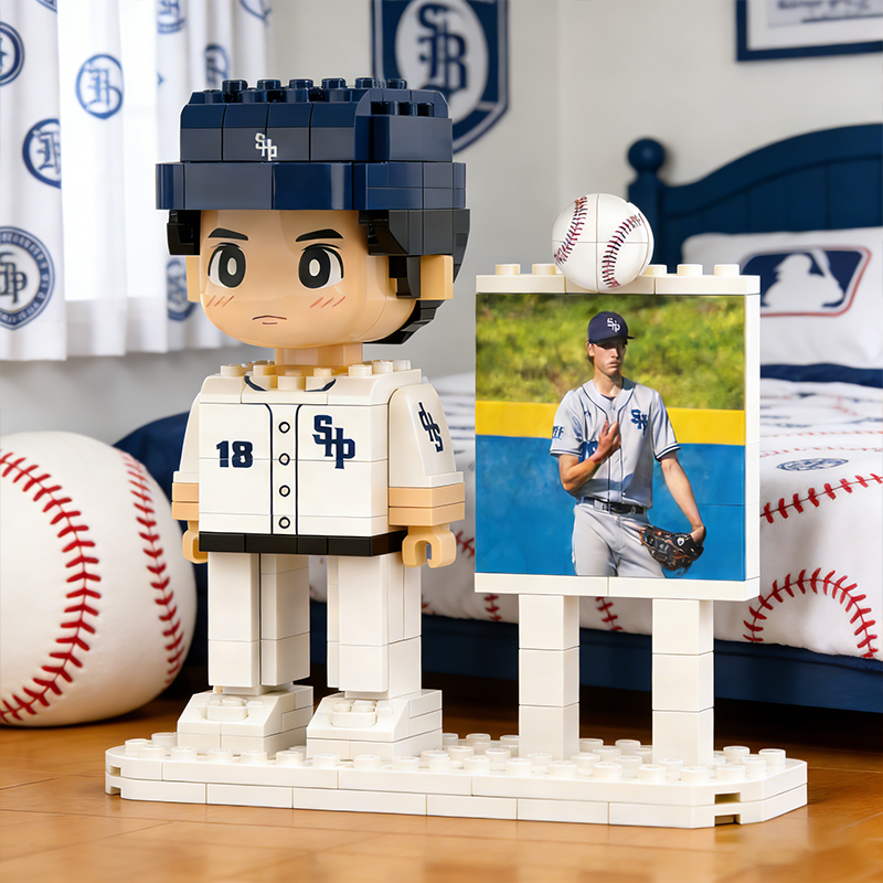 Personalized Custom Baseball Player Brick Figure & Photo Display – Personalized Sports Collectible