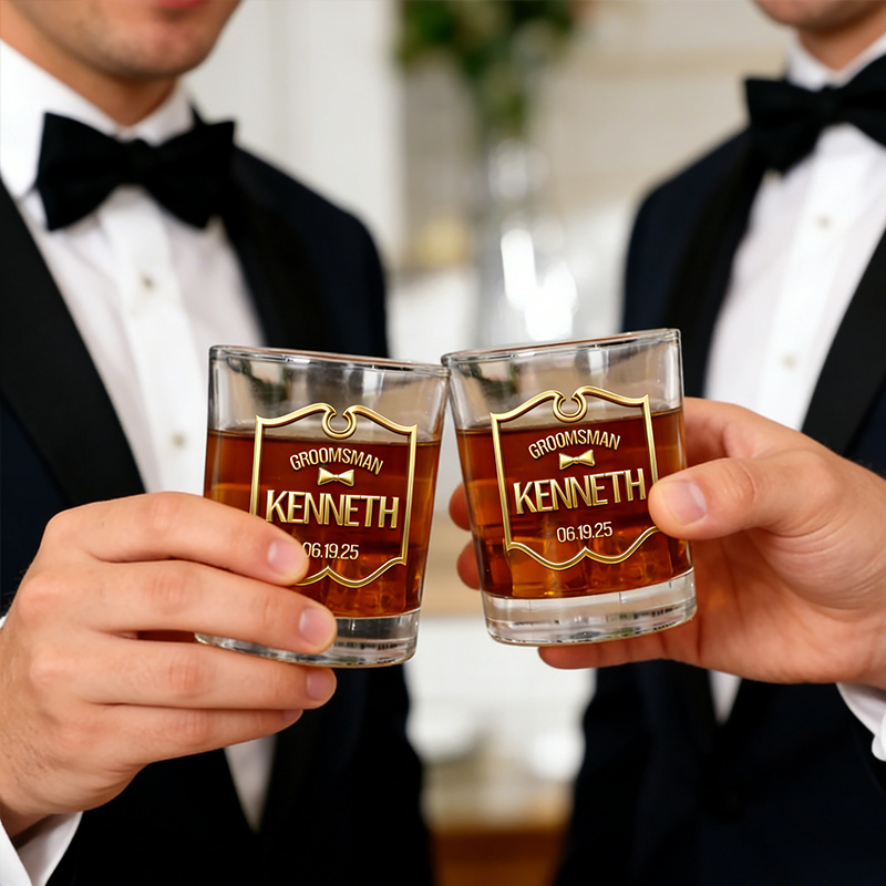 Personalized Groom and Groomsman Wedding Party Whiskey Glasses Cup Mens Old Fashion Whiskey Glasses